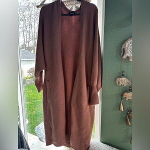 EXPRESS Tan Fine Ribbed Open Long Cardigan 🐪